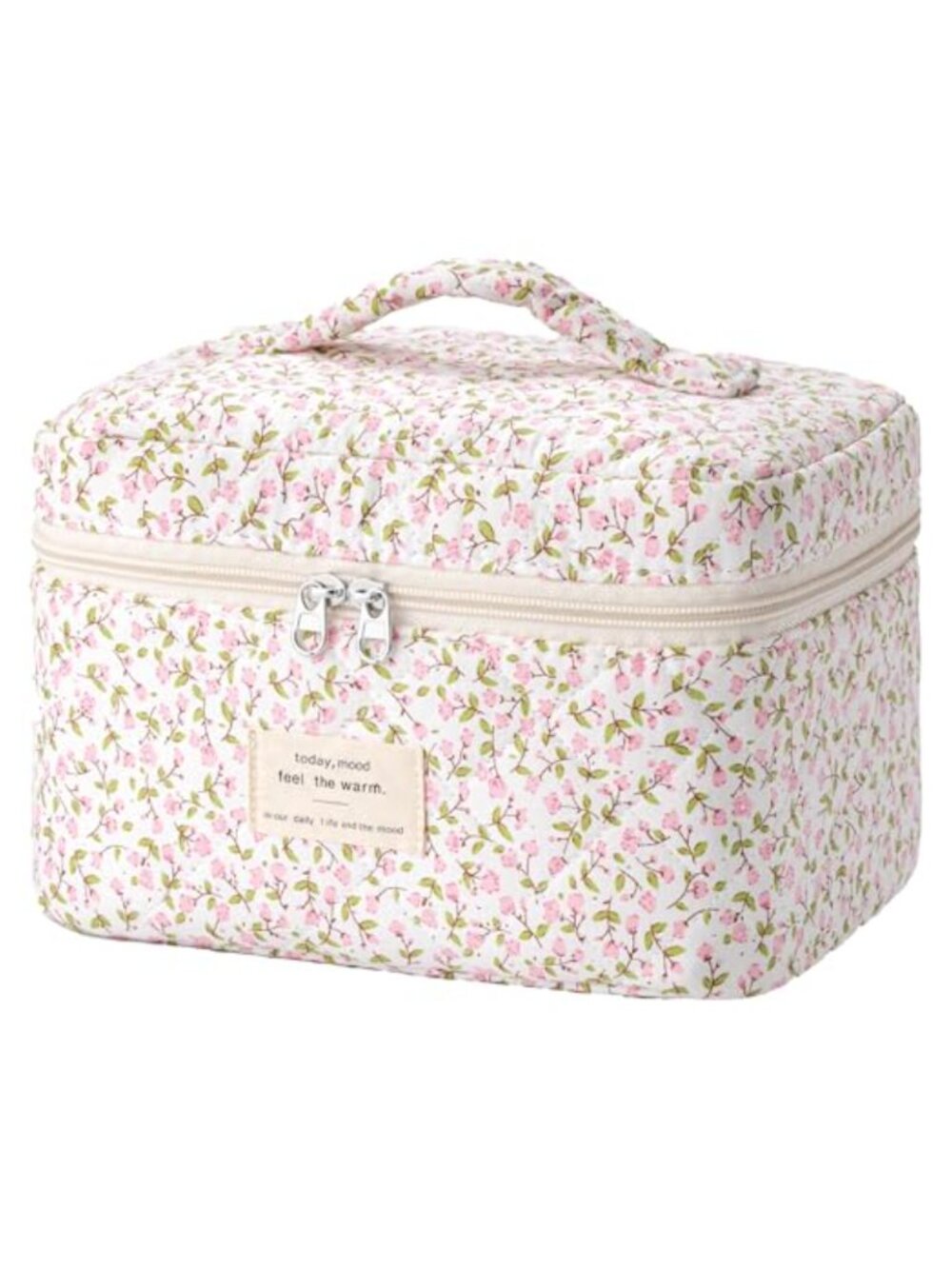 Quilted Cotton Floral Makeup Bag Travel Cosmetic Organizer